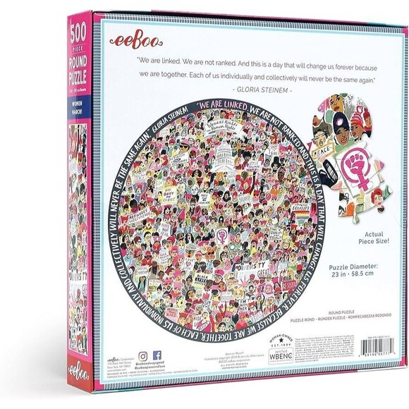 eeboo Women March! 500 Piece Round Puzzle Recycled Gray Board NIB - Picture 2 of 3